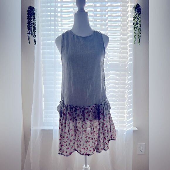 Made in Italy!  Linen bodice with flowered skirt and polka dot pockets! - Picture 5 of 14